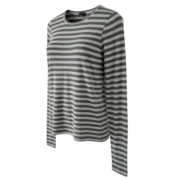 Theory Olive Green and Heathered Grey Stripe Long Sleeve Tee Size Medium - Picture 2 of 7